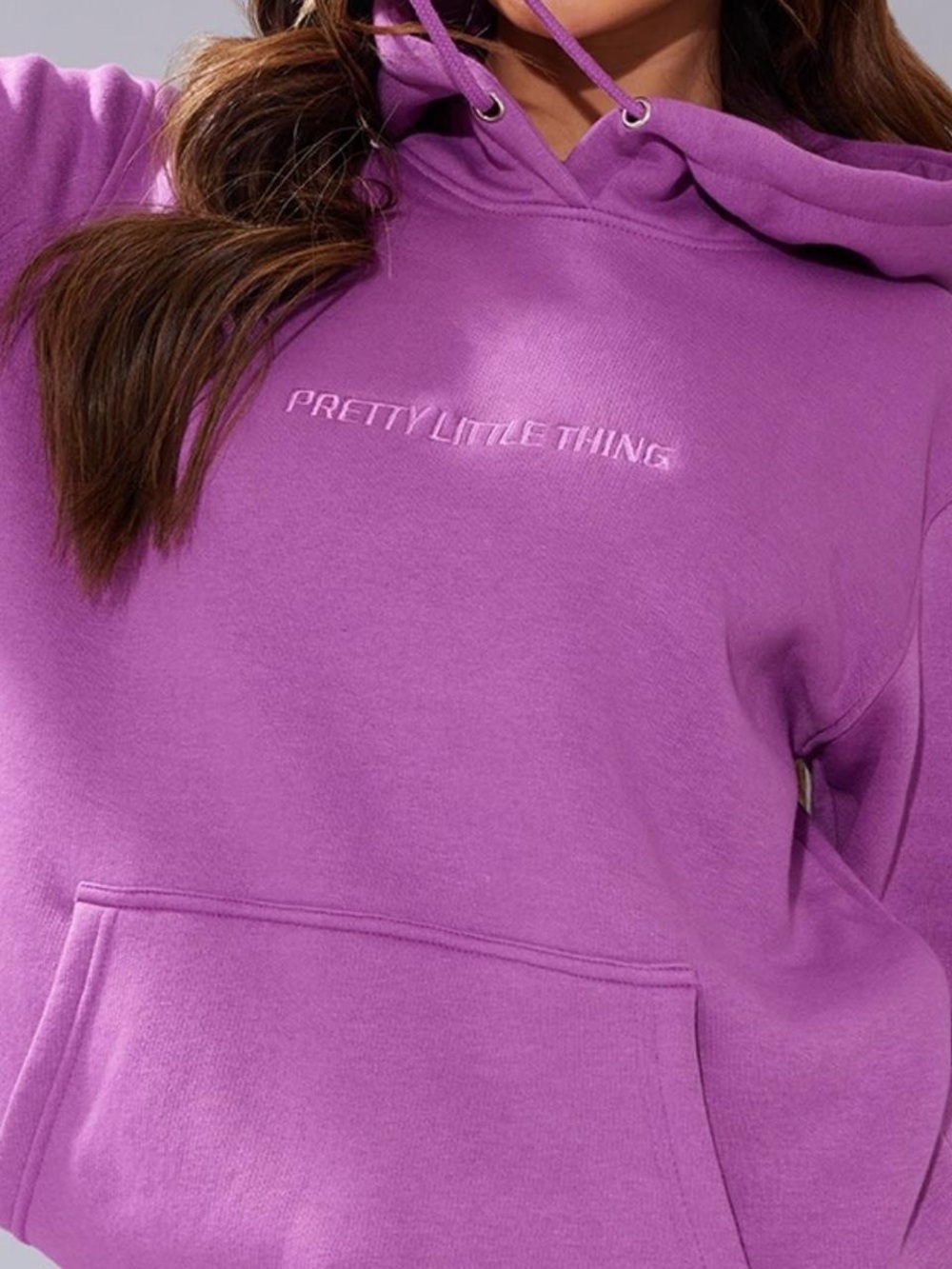 PrettyLittleThing Lilac Embroidered Logo Hoodie